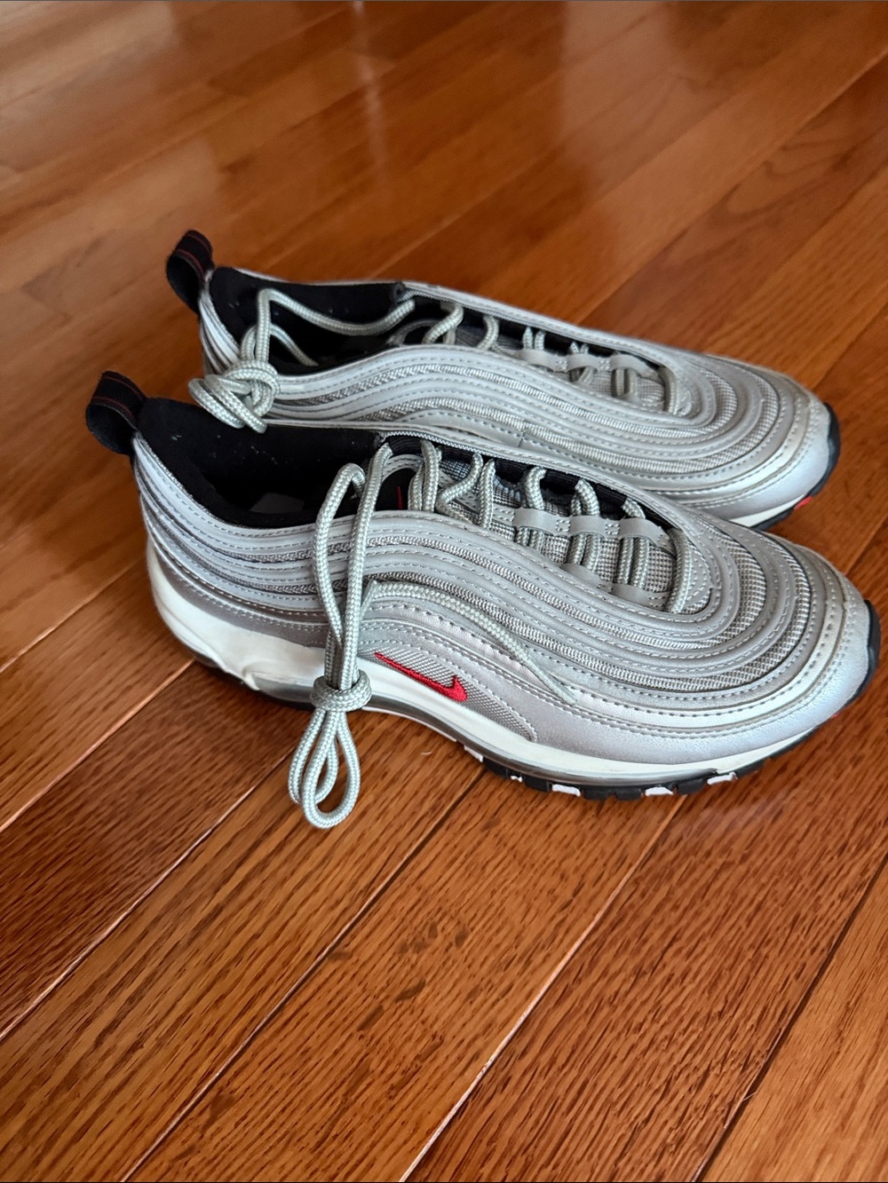 Nike Kids Silver Sneakers with Red Swoosh - Picture 3 of 4